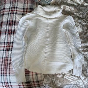 White Cowl Neck Ribbed Long sleeve Sweater